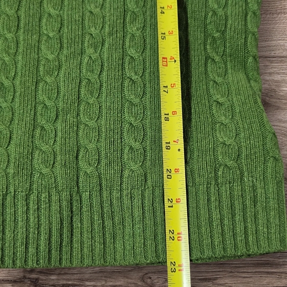 J Crew Vintage Green Angora Cashmere Wool Rayon Turtleneck Cable Knit Sweater L - Picture 5 of 10